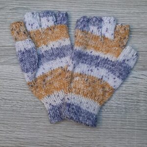 Fingerless Gloves :  Mustard/Grey mix